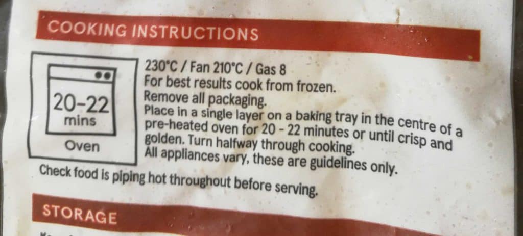 These are the regular cooking instructions for frozen chips.