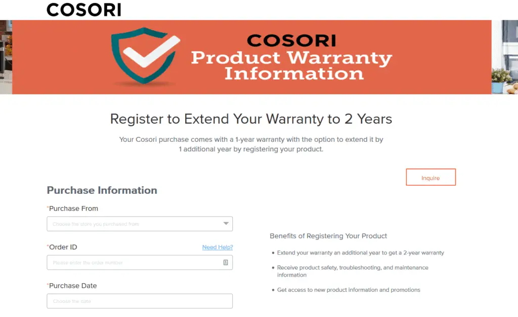 this is th warranty information on cosori's website