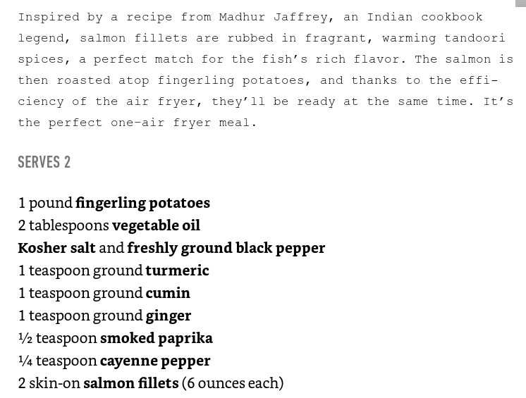 An example of an ingredients list from this cookbook.