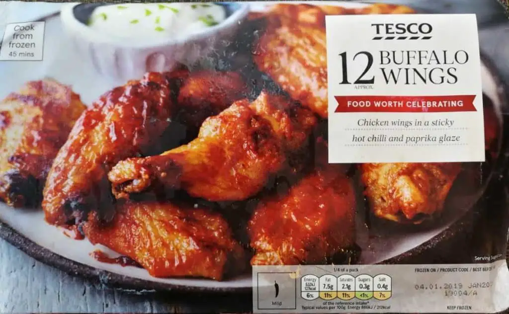 I bought these frozen chicken wings from Tesco. They are buffalo wings.